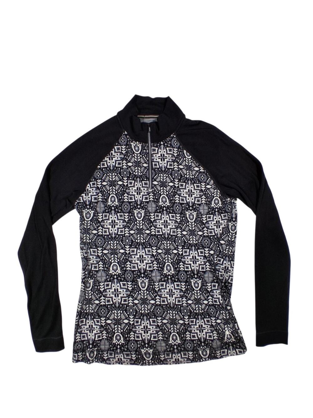 Smartwool Classic Thermal Merino Base Layer Quarter-Zip Womens XL Black Floral